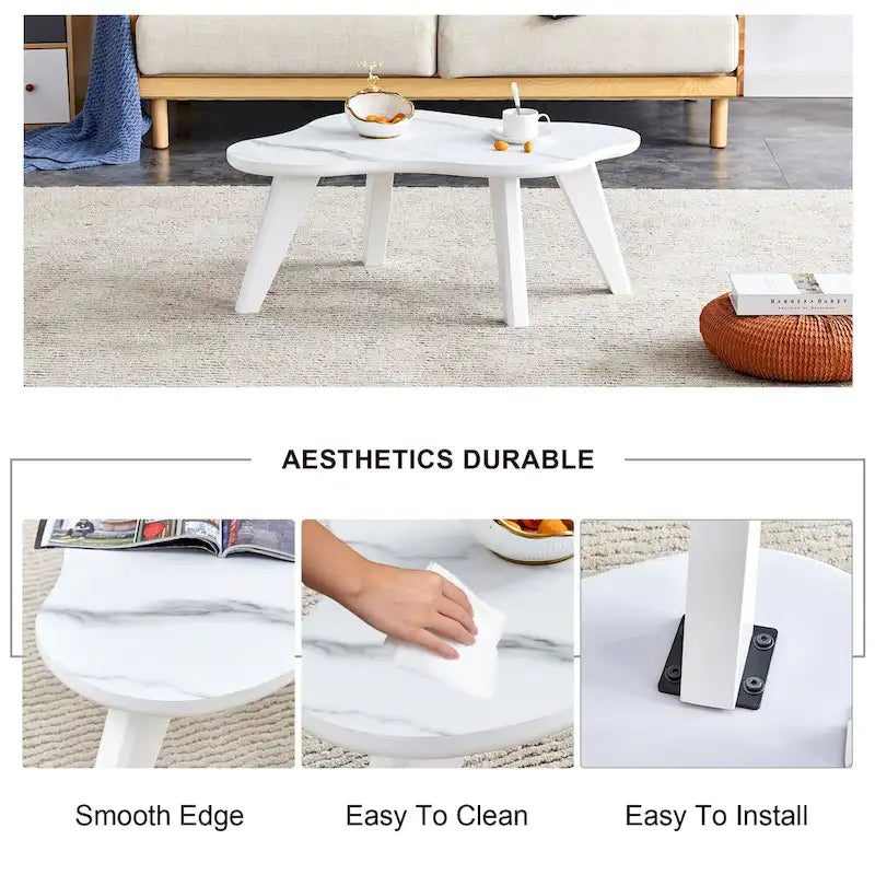 Modern 2-Piece Cloud Shaped Coffee Table Set with Solid Wood Legs and MDF Panel for Living Room