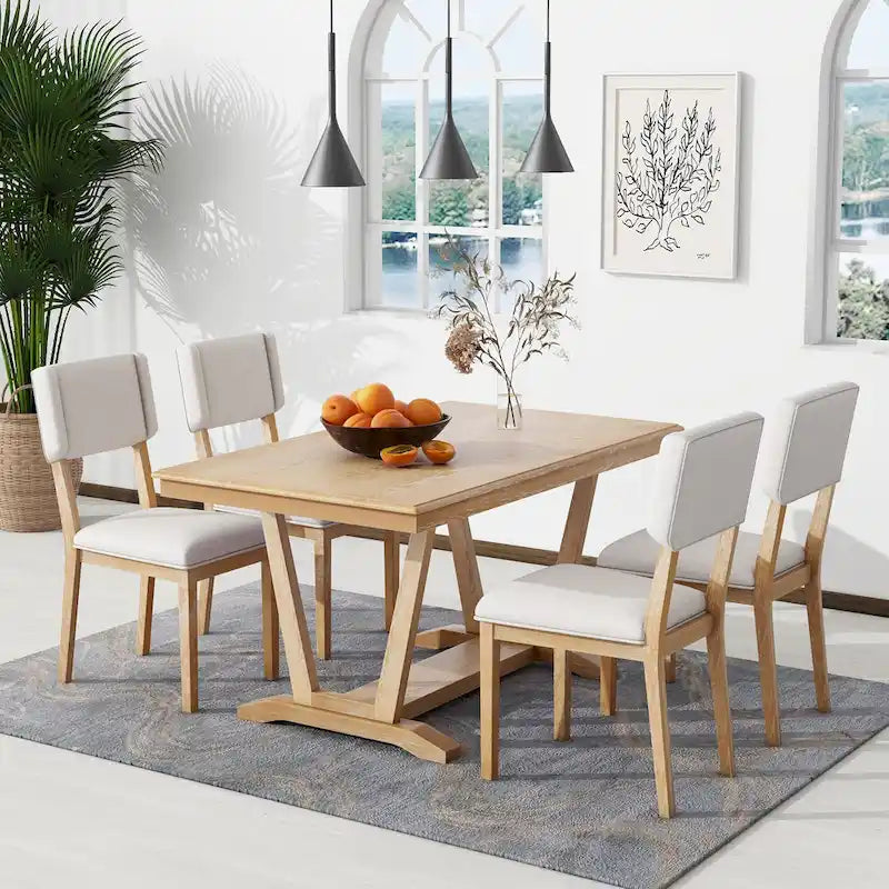 5-Piece Wooden Dining Table Set with 59  Rectangular Table & 4 Chairs