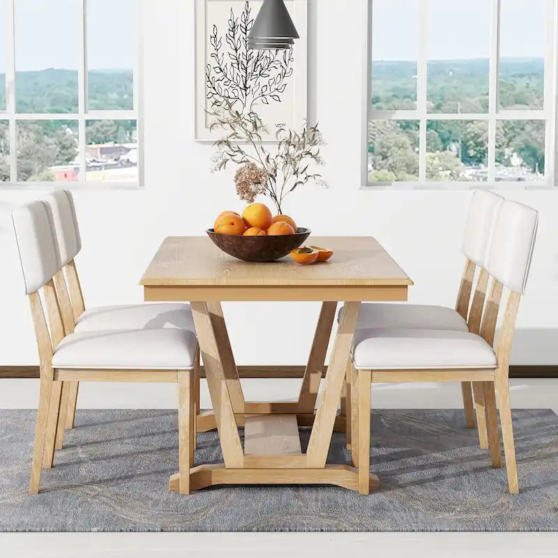 5-Piece Wooden Dining Table Set with 59  Rectangular Table & 4 Chairs