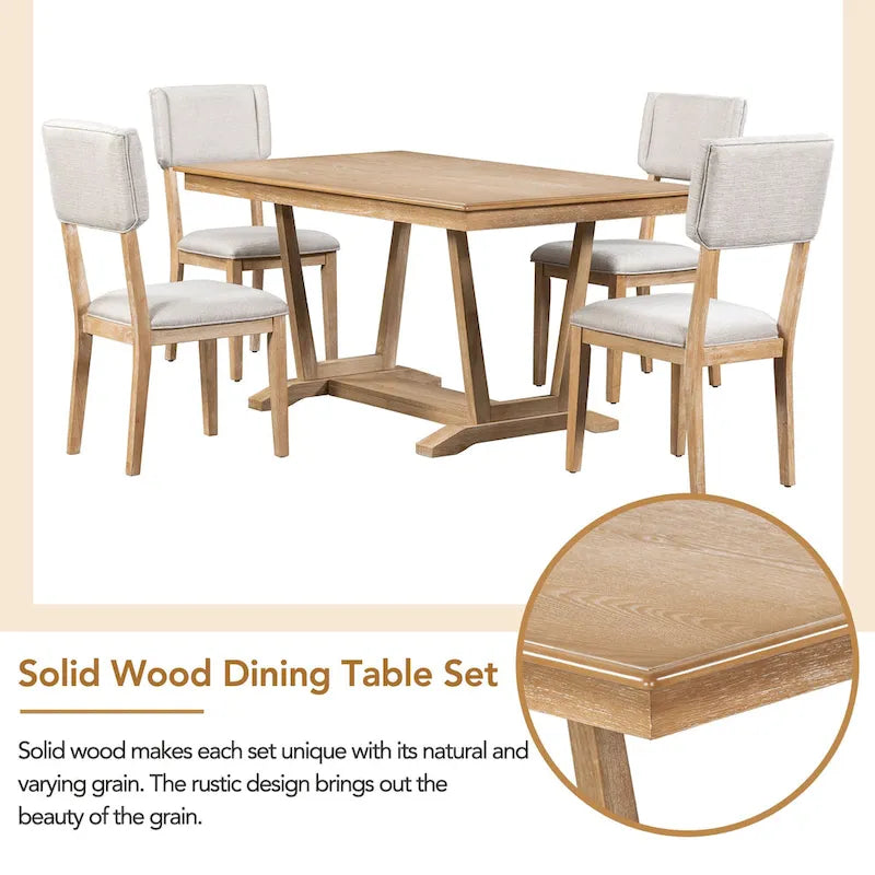 5-Piece Wooden Dining Table Set with 59  Rectangular Table & 4 Chairs
