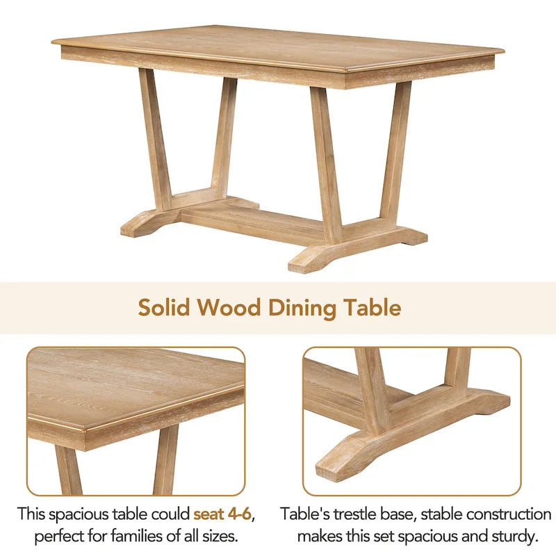5-Piece Wooden Dining Table Set with 59  Rectangular Table & 4 Chairs