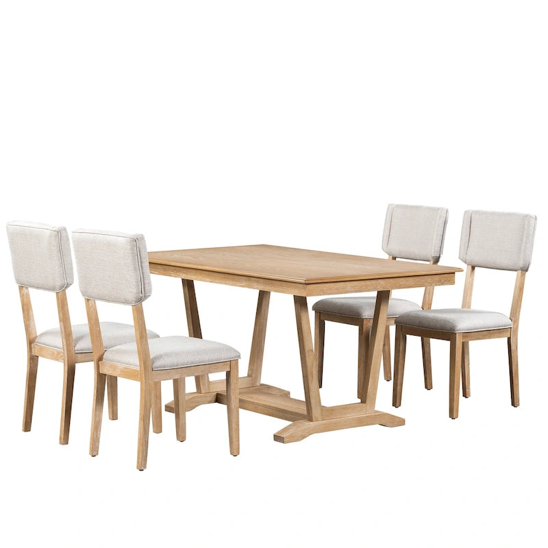 5-Piece Wooden Dining Table Set with 59  Rectangular Table & 4 Chairs