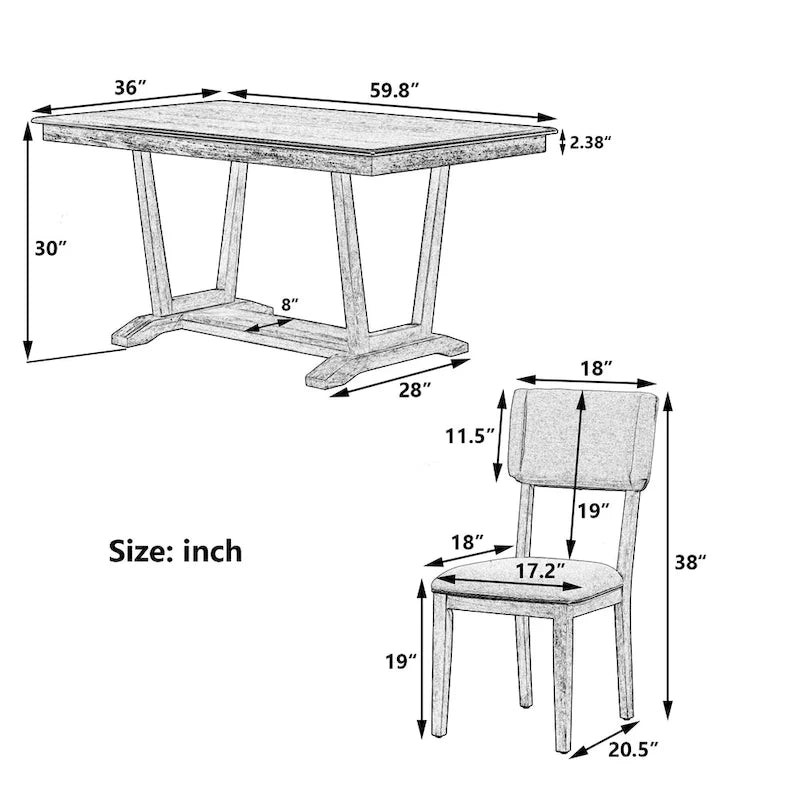 5-Piece Wooden Dining Table Set with 59  Rectangular Table & 4 Chairs