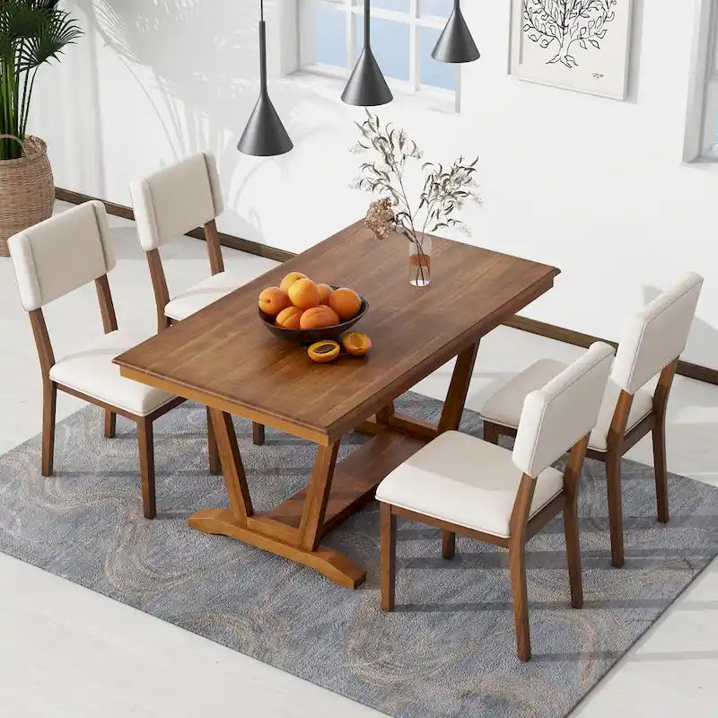5-Piece Wooden Dining Table Set with 59  Rectangular Table & 4 Chairs