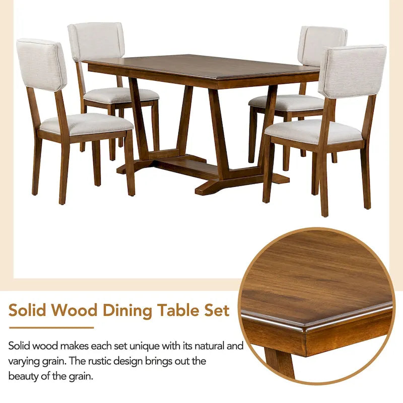 5-Piece Wooden Dining Table Set with 59  Rectangular Table & 4 Chairs