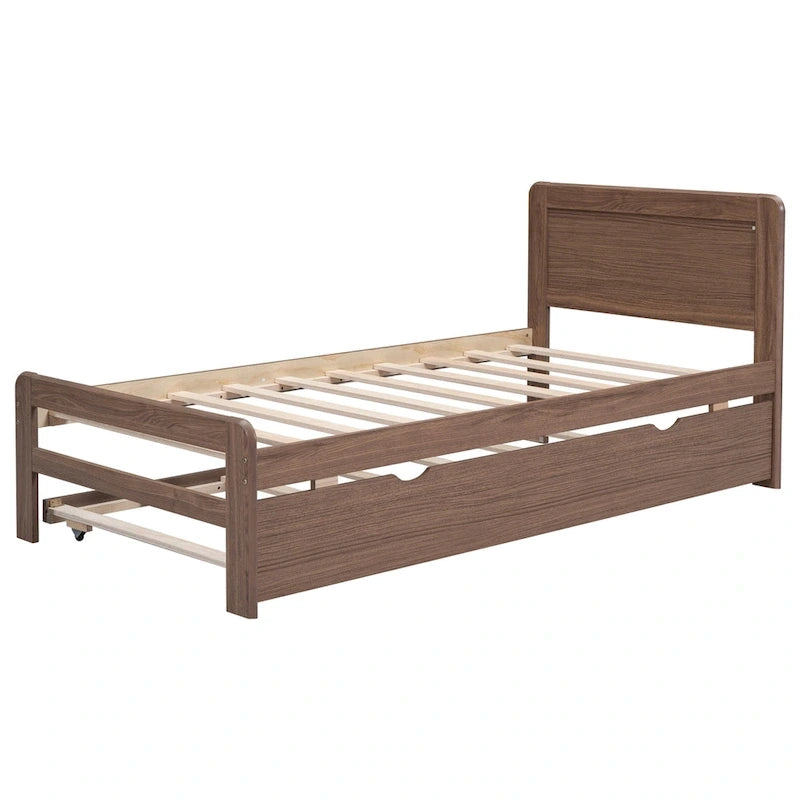 Twin Rubber Wood Platform Bed with Trundle
