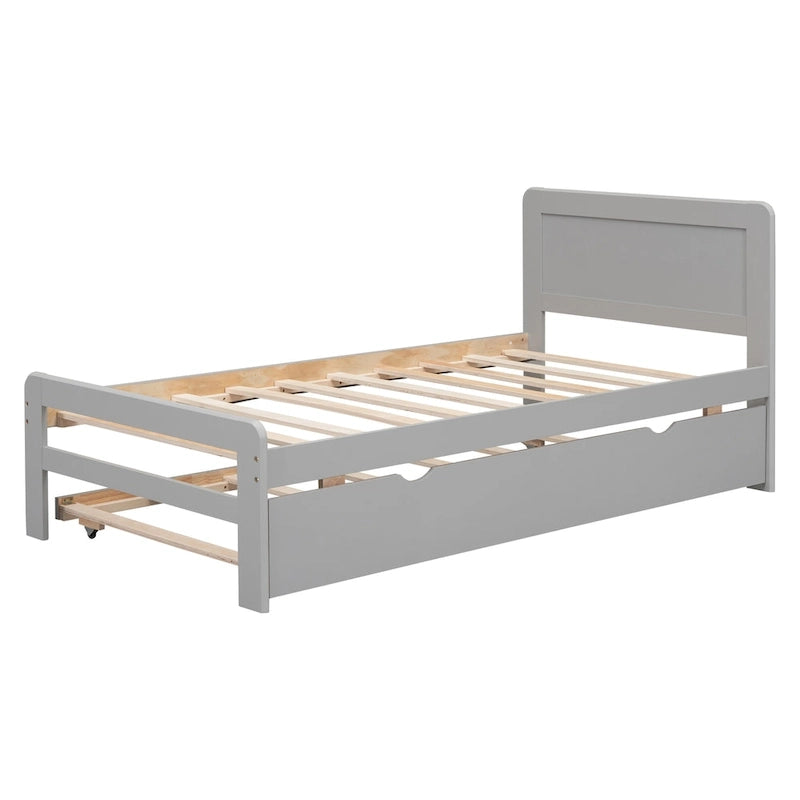 Twin Rubber Wood Platform Bed with Trundle