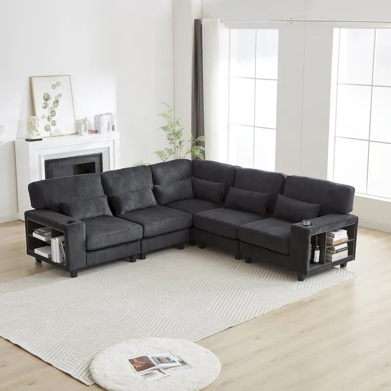 102.75  Corduroy L-Shaped Modular Sectional Sofa with Storage