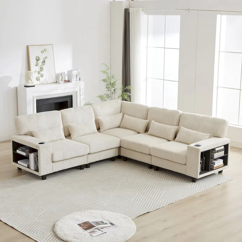 102.75  Corduroy L-Shaped Modular Sectional Sofa with Storage