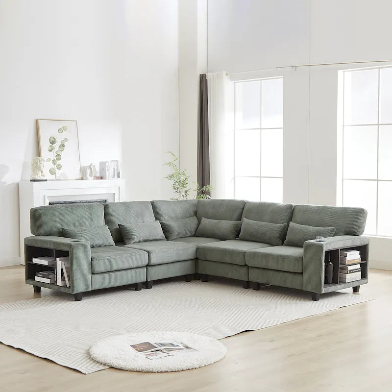 102.75  Corduroy L-Shaped Modular Sectional Sofa with Storage