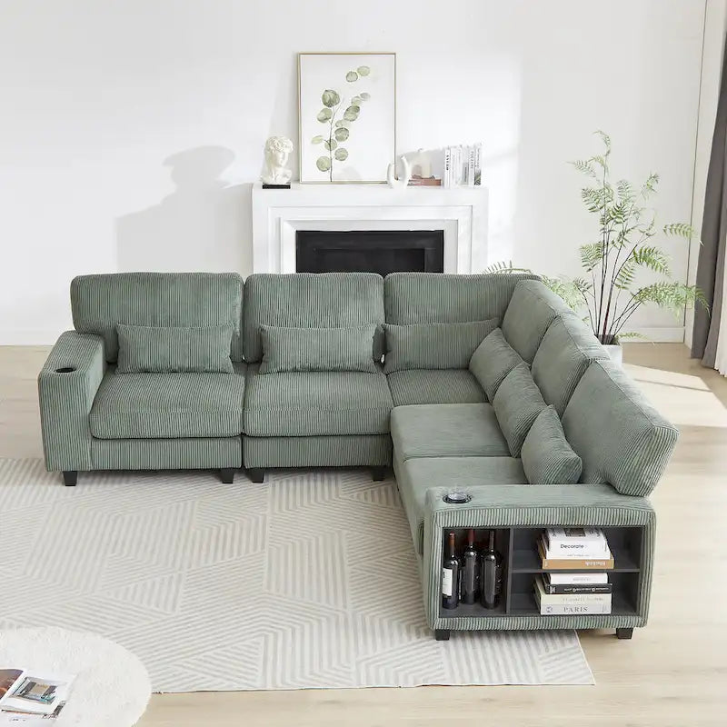 102.75  Corduroy L-Shaped Modular Sectional Sofa with Storage