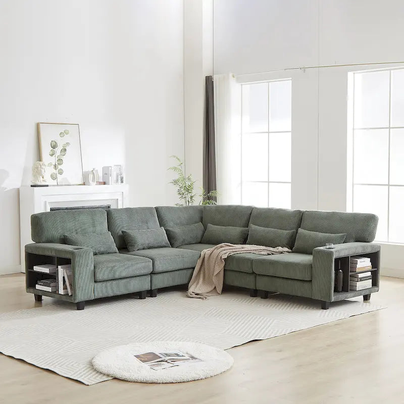 102.75  Corduroy L-Shaped Modular Sectional Sofa with Storage