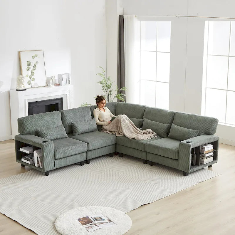 102.75  Corduroy L-Shaped Modular Sectional Sofa with Storage