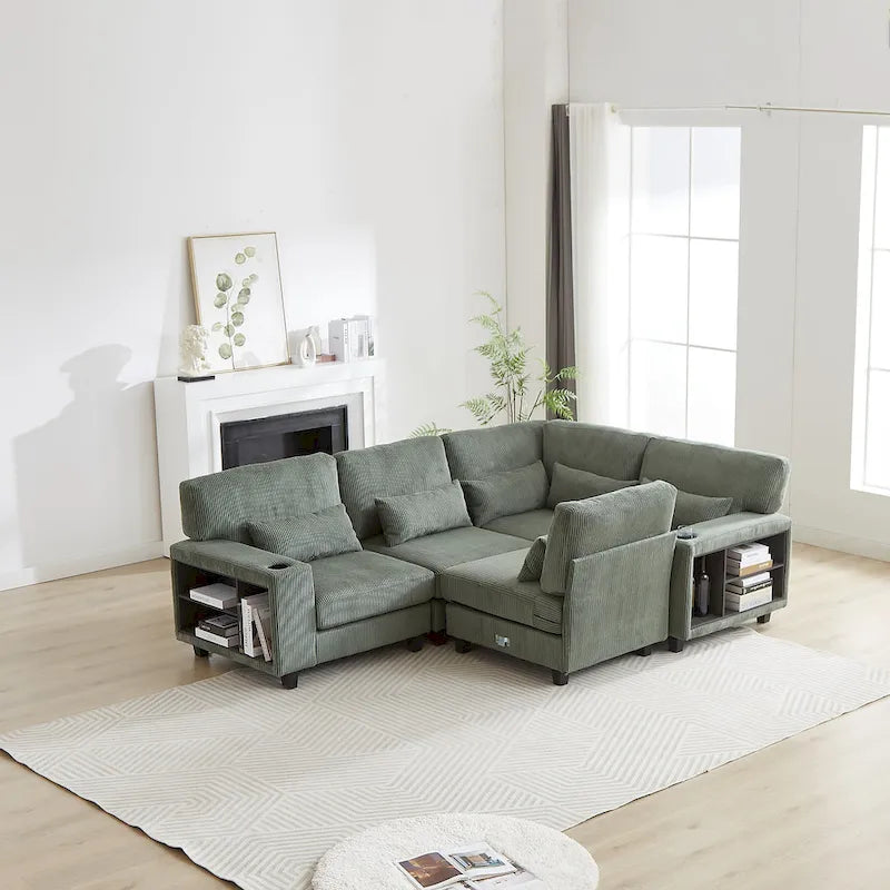 102.75  Corduroy L-Shaped Modular Sectional Sofa with Storage
