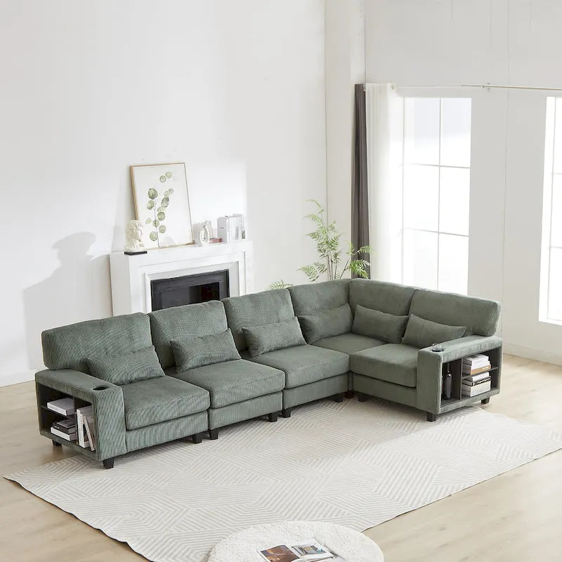 102.75  Corduroy L-Shaped Modular Sectional Sofa with Storage