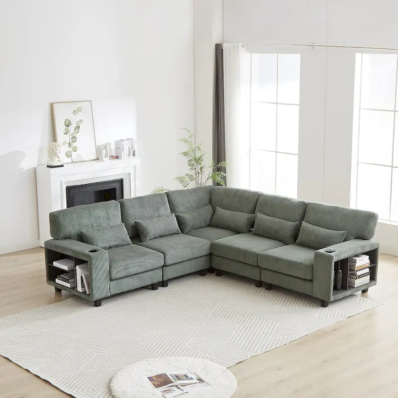 102.75  Corduroy L-Shaped Modular Sectional Sofa with Storage