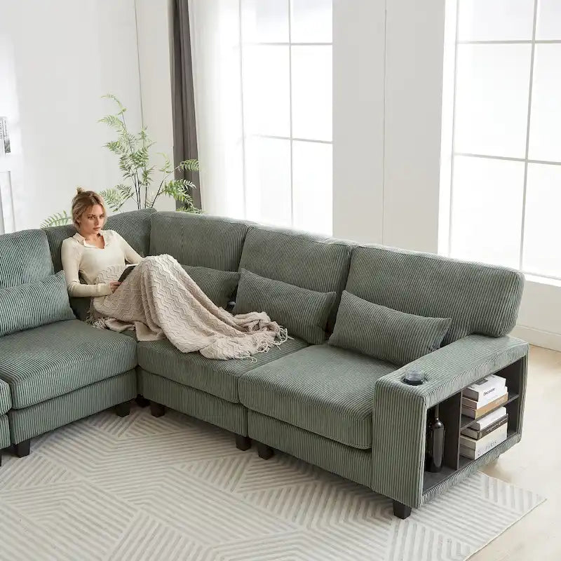 102.75  Corduroy L-Shaped Modular Sectional Sofa with Storage