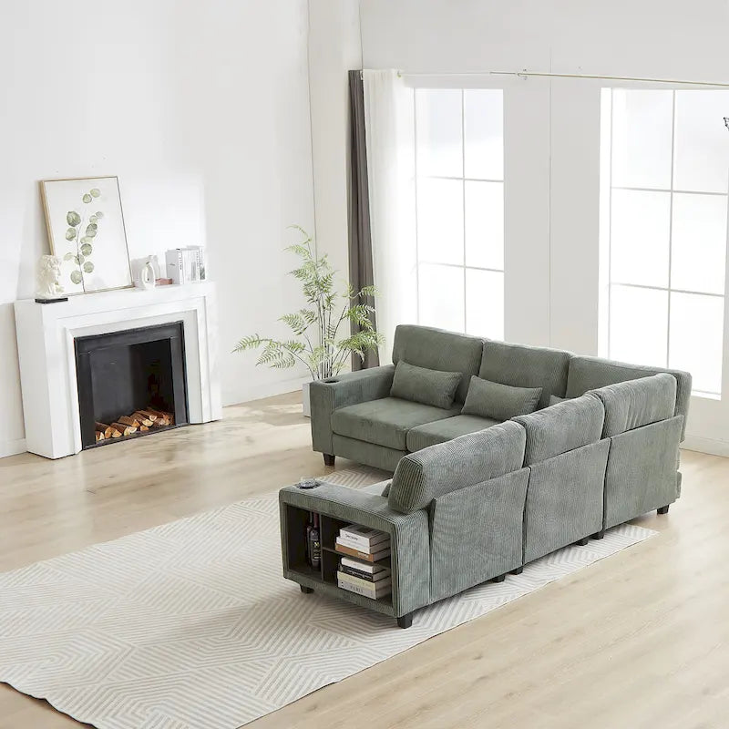 102.75  Corduroy L-Shaped Modular Sectional Sofa with Storage