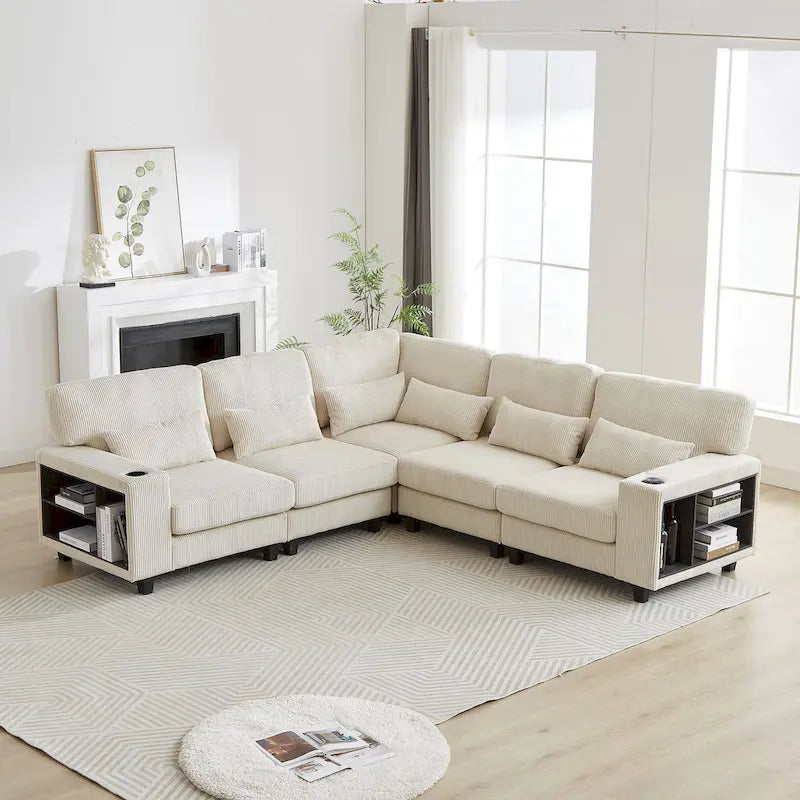102.75  Corduroy L-Shaped Modular Sectional Sofa with Storage