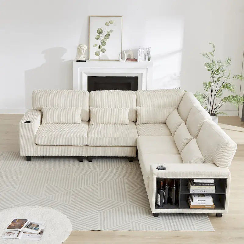 102.75  Corduroy L-Shaped Modular Sectional Sofa with Storage