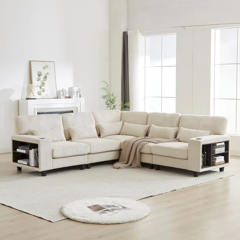 102.75  Corduroy L-Shaped Modular Sectional Sofa with Storage