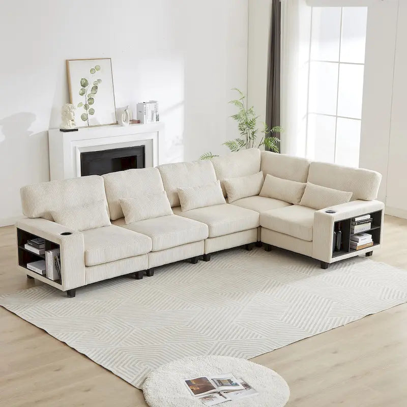 102.75  Corduroy L-Shaped Modular Sectional Sofa with Storage