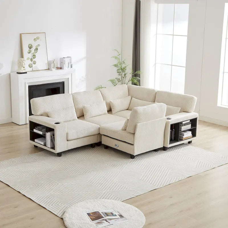 102.75  Corduroy L-Shaped Modular Sectional Sofa with Storage