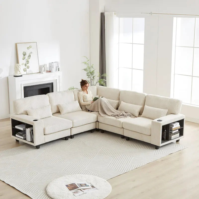 102.75  Corduroy L-Shaped Modular Sectional Sofa with Storage