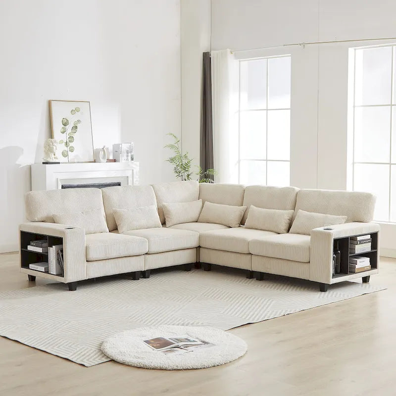 102.75  Corduroy L-Shaped Modular Sectional Sofa with Storage