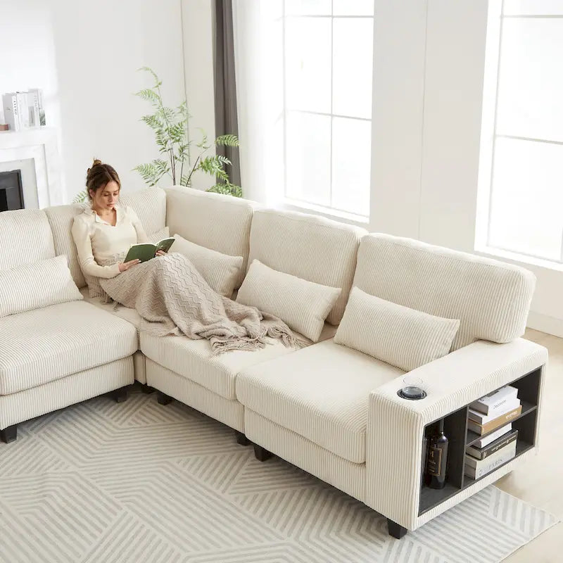 102.75  Corduroy L-Shaped Modular Sectional Sofa with Storage