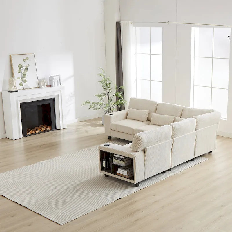 102.75  Corduroy L-Shaped Modular Sectional Sofa with Storage
