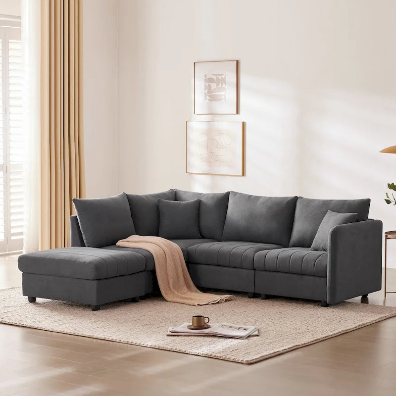 89 Polyester Modular Sectional Sofa with Deep Seat & Ottoman