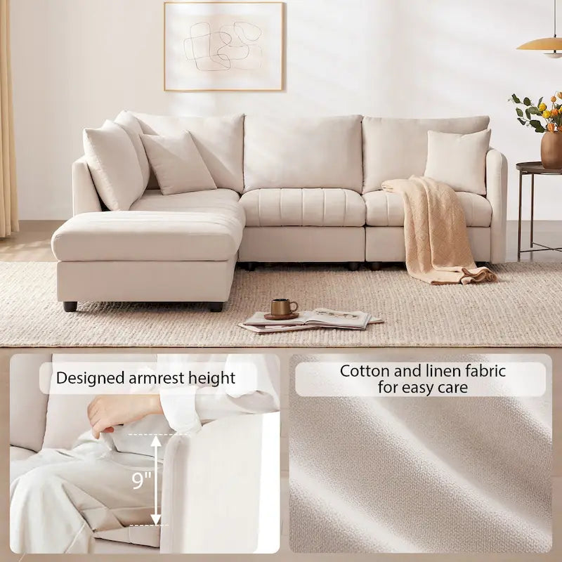 89 Polyester Modular Sectional Sofa with Deep Seat & Ottoman