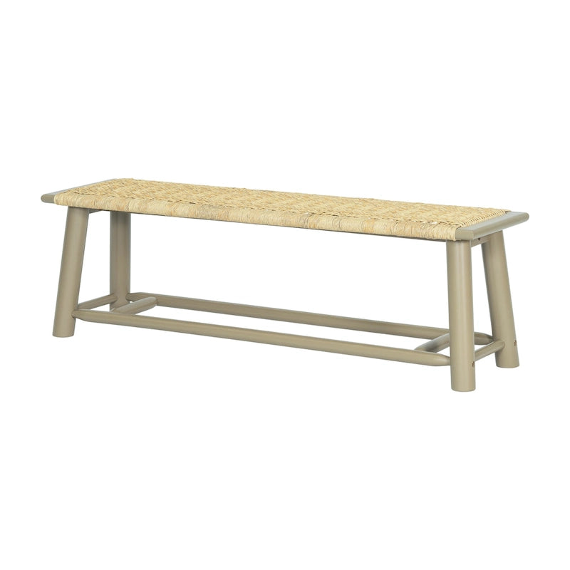 Farmhouse Modern Solid Wood Rattan Bench - 59 Inch Indoor & Covered Outdoor Bench Walnut Finish Multi-Functional Design