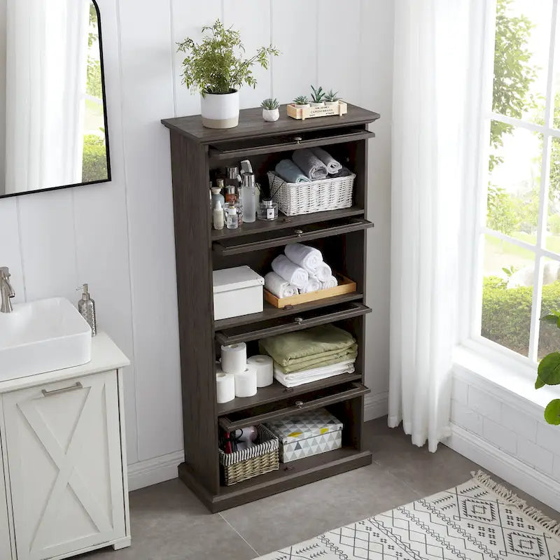 63.19  4-Tier Glass Display Cabinet with Flip-Up Doors & 150lb Capacity,Space-Saving Curio Showcase for Collectibles