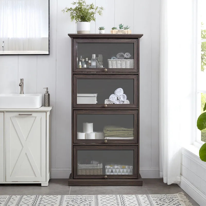 63.19  4-Tier Glass Display Cabinet with Flip-Up Doors & 150lb Capacity,Space-Saving Curio Showcase for Collectibles