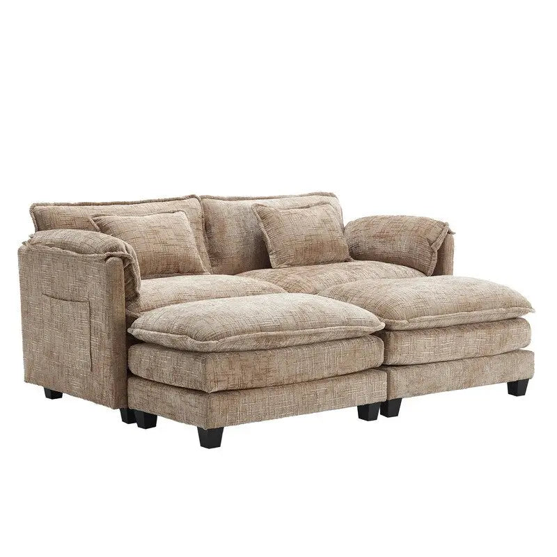 76.77  Chenille Upholstered Sofa with 2 Ottomans