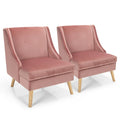Gymax Set of 2 Swoop Arm Accent Chair Modern Velvet Chair w/ Rubber - See Details