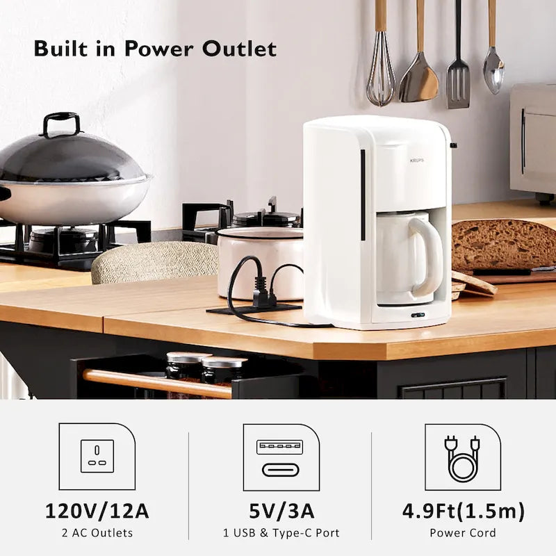 Expandable Drop-Leaf Kitchen Island, Kitchen Cart on 4 Wheels with Power Outlet, Moveable Island Table with 2 Door & 6 Drawers