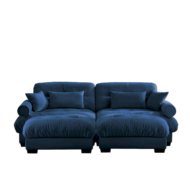 Velvet Fabric Loveseat Couch Modular Sectional Sofa with 2 Ottomans