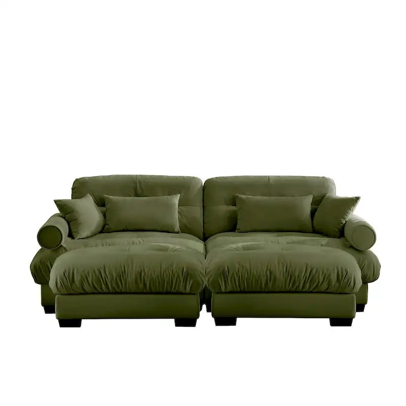 Velvet Fabric Loveseat Couch Modular Sectional Sofa with 2 Ottomans