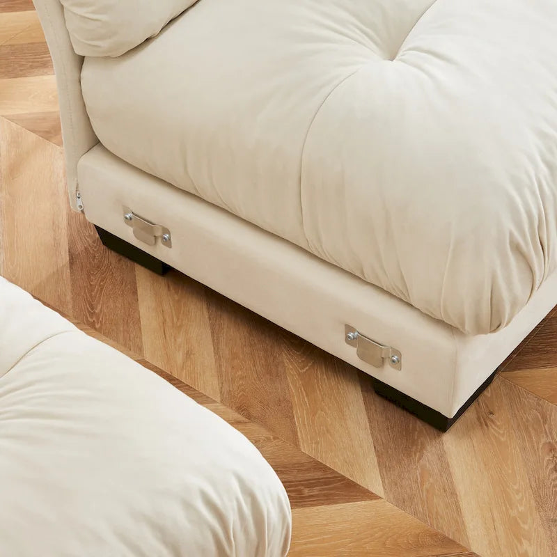 Velvet Fabric Loveseat Couch Modular Sectional Sofa with 2 Ottomans