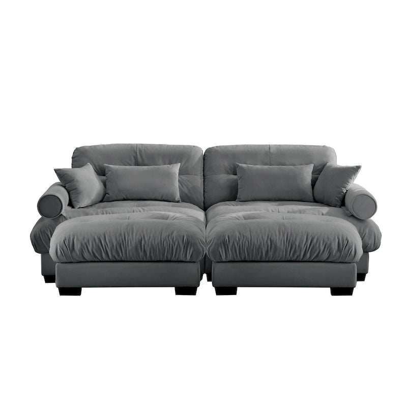 Velvet Fabric Loveseat Couch Modular Sectional Sofa with 2 Ottomans