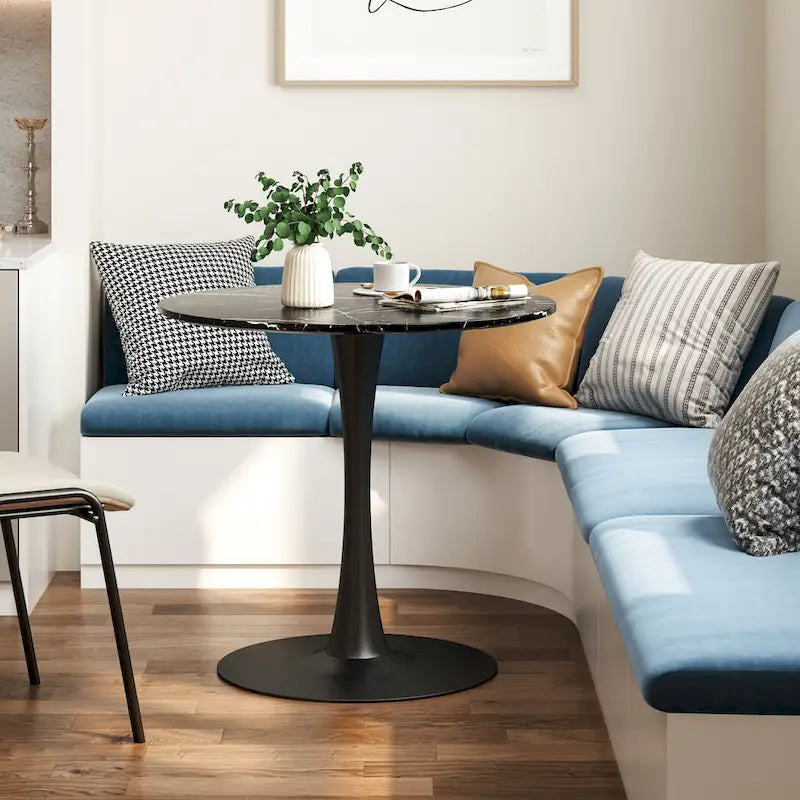 Mid-Century Modern Round Kitchen or Dining Table with Steel Pedestal Base for Dining Room - 31.5 