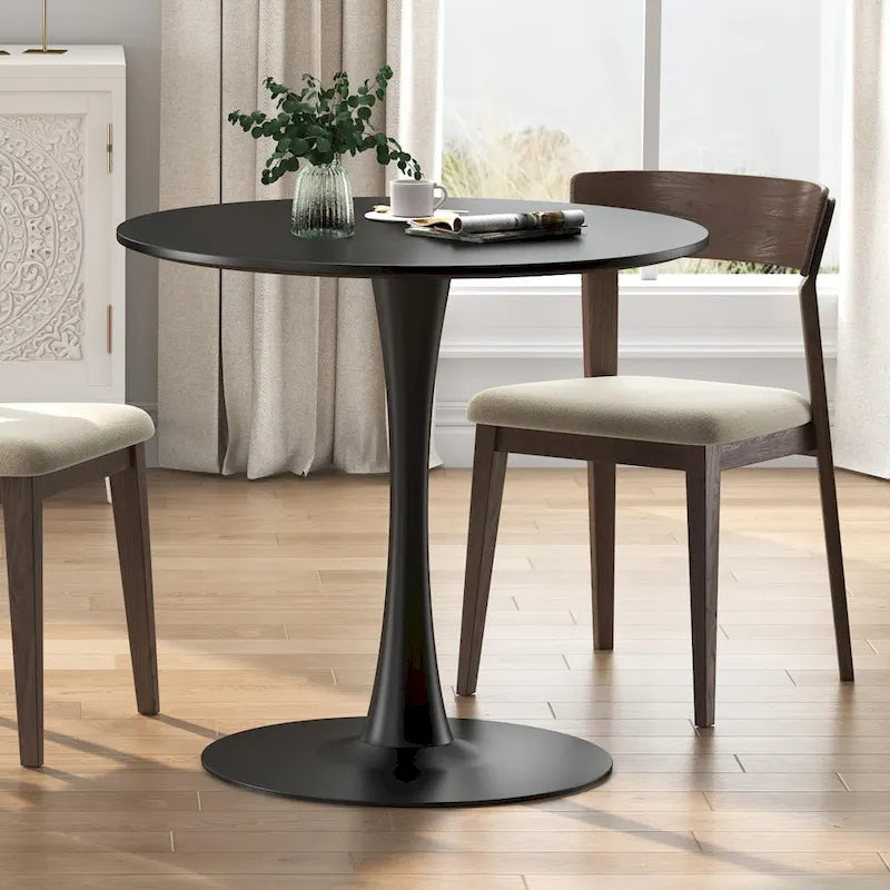 Mid-Century Modern Round Kitchen or Dining Table with Steel Pedestal Base for Dining Room - 31.5