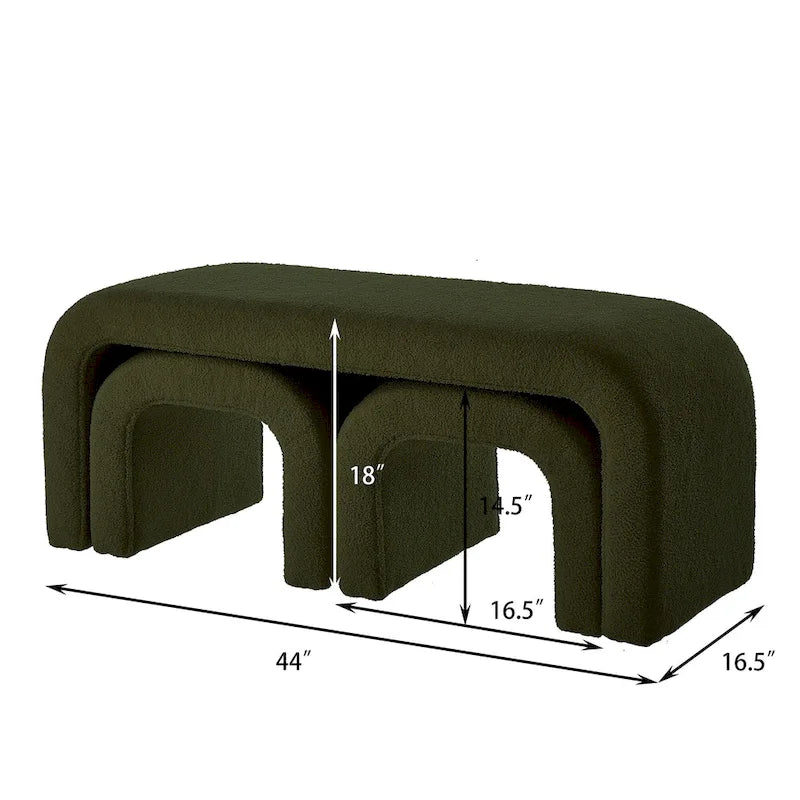 Set of 3 U-Shaped Modern Bench Teddy Ottoman Bench for Entryway, Bedroom End of Bed, Set of 3 Small Sofa Footrest