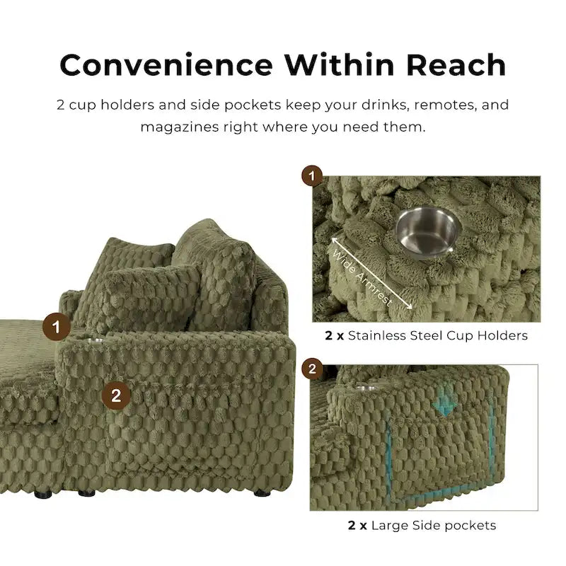 Furniture of America Lanturn Modern Soft Upholstered 2-Arm Oversized Chaise