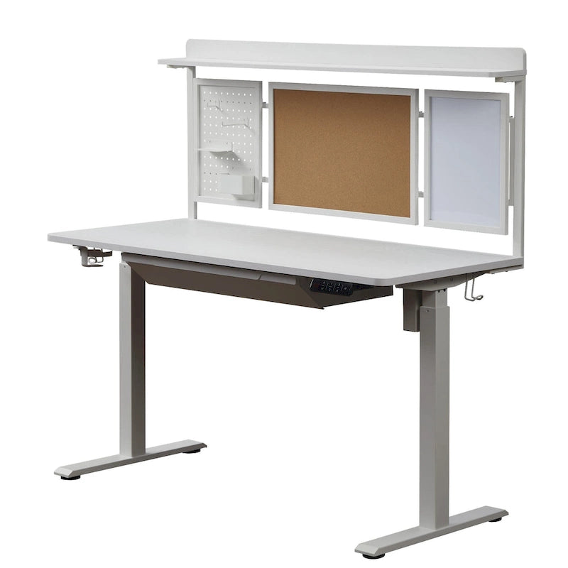 KOWO 55  White Electric Standing Desk w/Drawer & Backboard Height Adjustable Sit Stand Workstation for Home Office