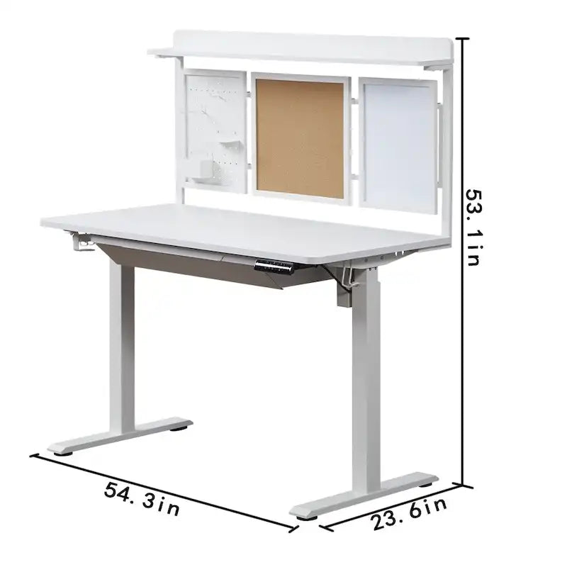 KOWO 55  White Electric Standing Desk w/Drawer & Backboard Height Adjustable Sit Stand Workstation for Home Office
