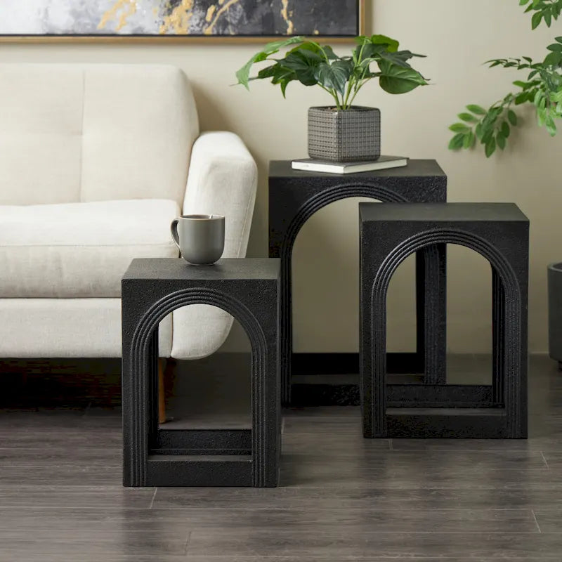 Metal Nested Side End Accent Table with Arched Cutouts - Set of 3 Black - Roche River Decor - 16W x 16L x 21H